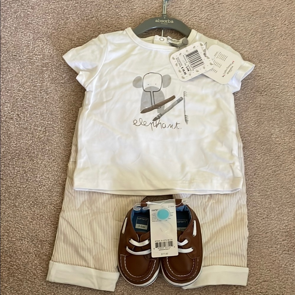 Absorba Baby Elephant Outfit with Brown Shoes